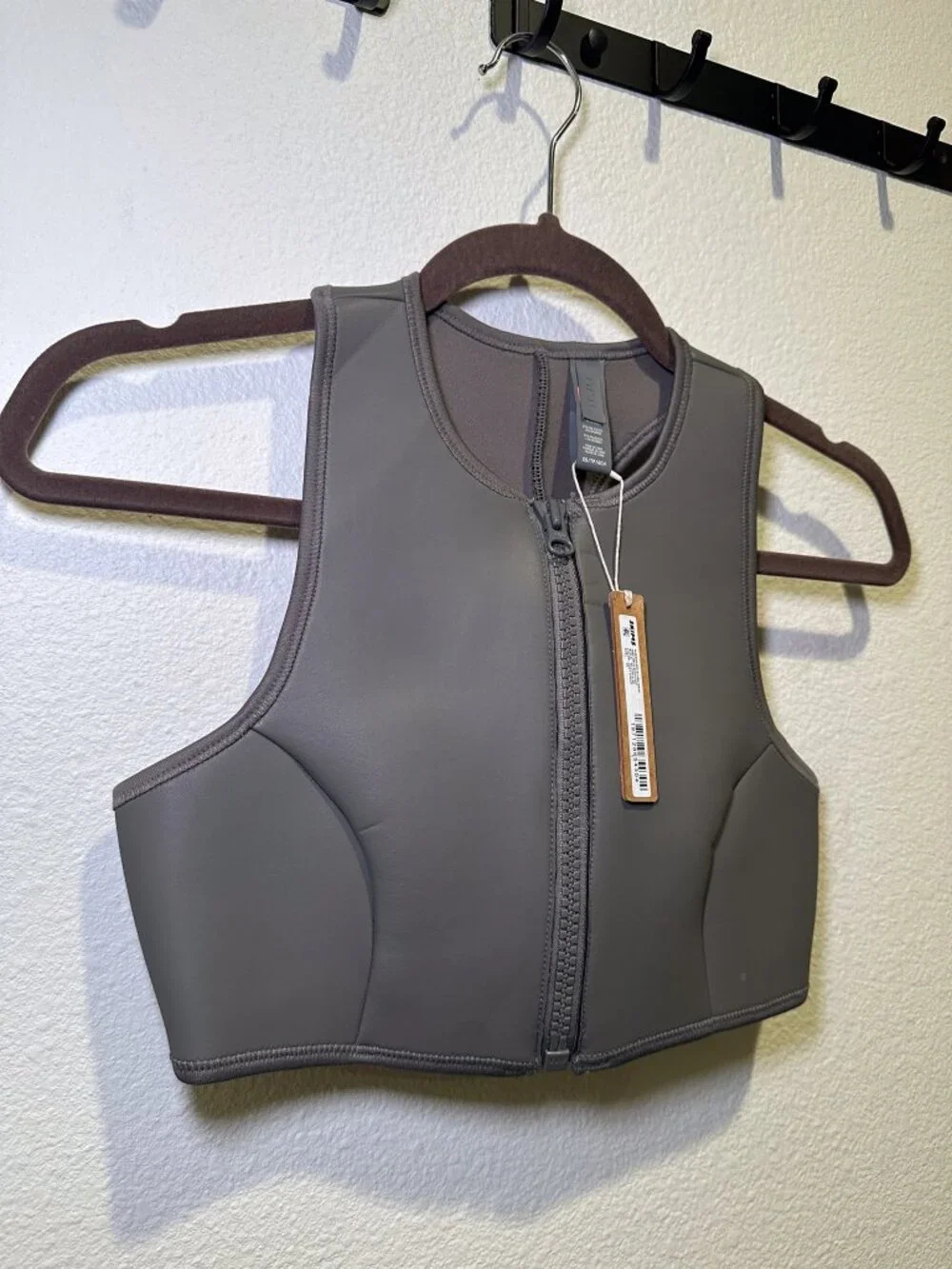 Skims Gray Chalk Rubberized Scuba Swim High Neck Bikini Top Bra Top XS
